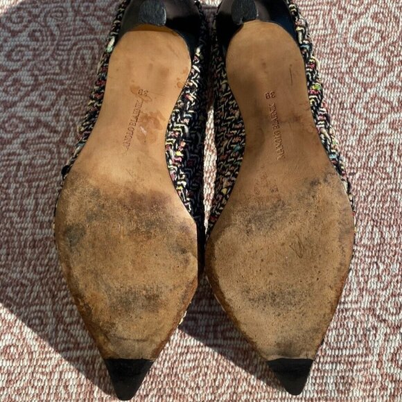 Manolo Blahnik Tweed Patent Leather Heels Pumps Pointed Toe Vtg - Picture 6 of 6